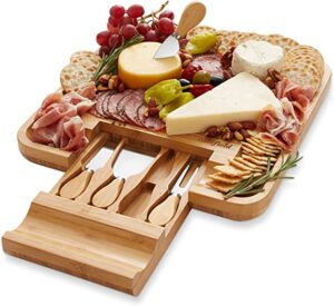 Casafield Organic Bamboo Cheese Cutting Board & Knife Gift Set