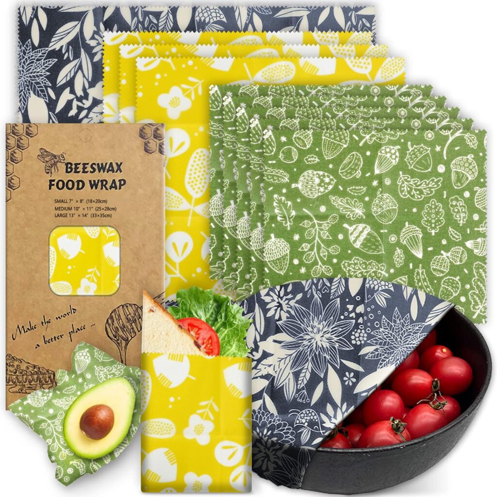Beeswax Wrap, Beeswax Wraps For Food, Organic, Sustainable, Beeswax Food Wrap for Sandwich Storage, Reusable Beeswax Food Wrap 1L, 5M, 3S Flower Patterns Beeswax Paper, 9 Pack Set