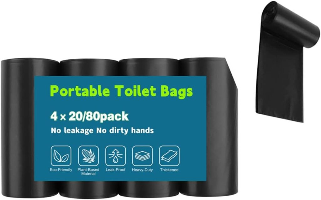 80 pack Portable Camping Toilet Bags, 8 Gallon Thickened Extra Strong Biodegradable Toilet Waste Bags for Outdoor Boating Travel Car Bathroom