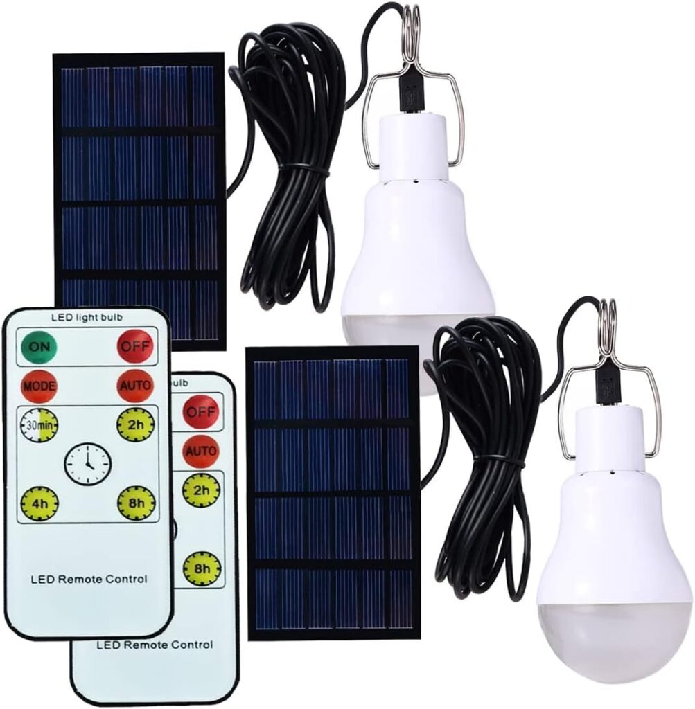 ABZXT Solar Powered Lamp Remote Control Portable Led Bulb Lights Solar Energy Panel Led Lighting for Camp Tent Night Fishing Emergency Lights Flash 350LM(Pack of 2+Remote Control)