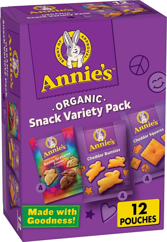 Annies Organic Variety Pack, Cheddar Bunnies, Bunny Grahams Cheddar Squares, 12 Pouches