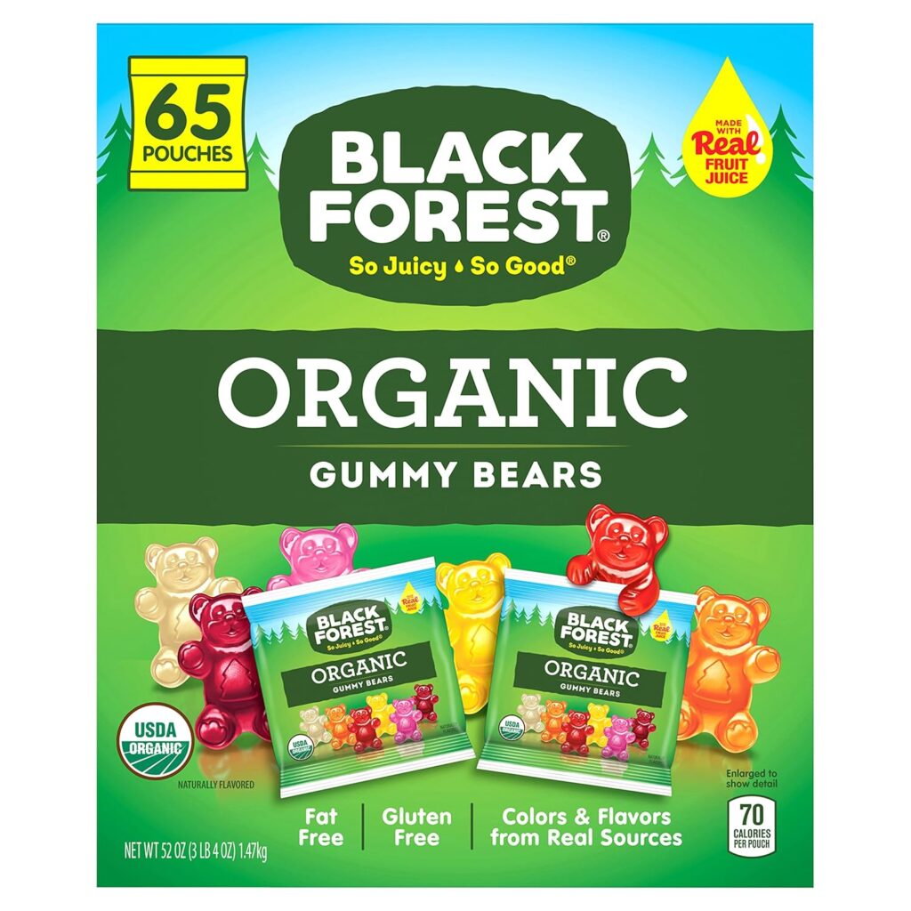 Black Forest Organic Gummy Bears, School Candy, 0.8 Ounce Pouches, 65 Count