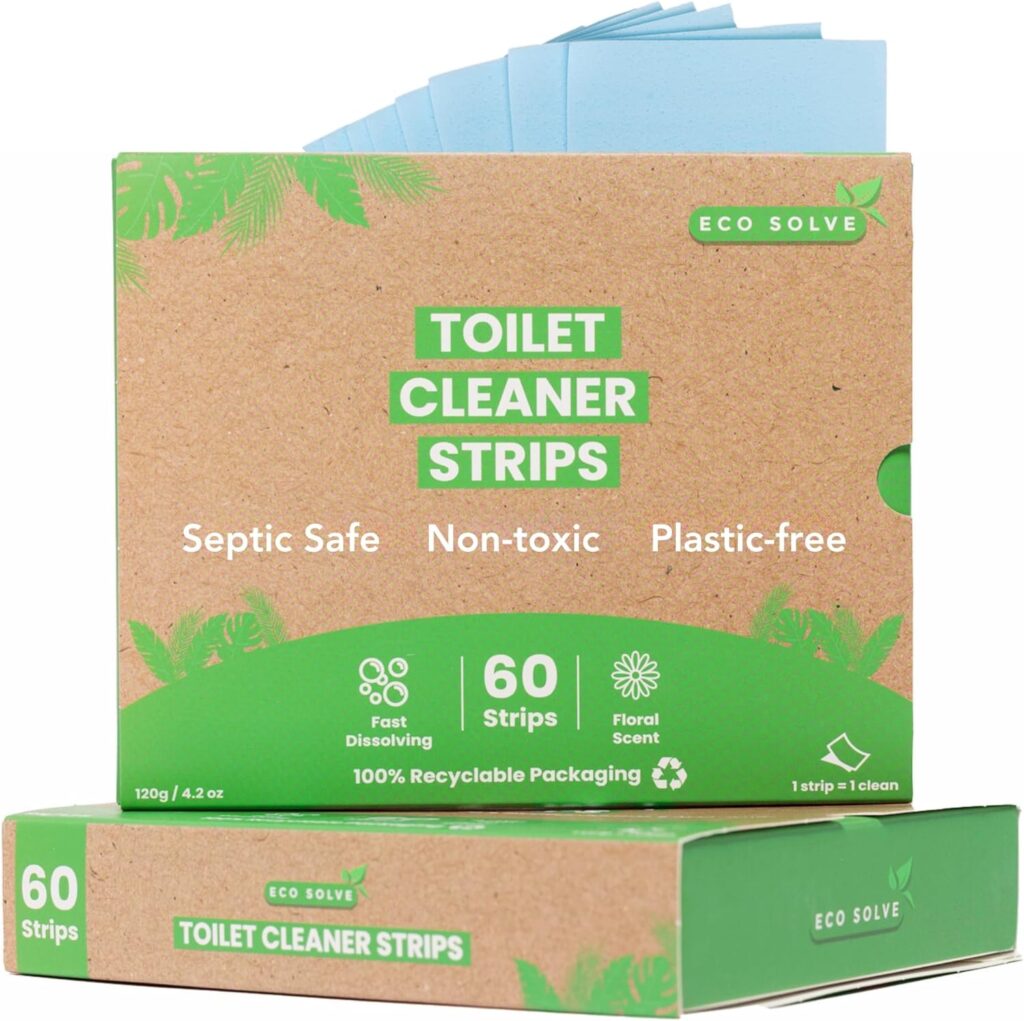Eco Solve Toilet Bowl Cleaner Strips 60 Count, Eco-friendly, Non-toxic, Septic Safe, Removes Odors Stains, Plastic-free, Natural Toilet Bowl Cleaner for Quick and Easy Cleaning, Toilet Fresheners