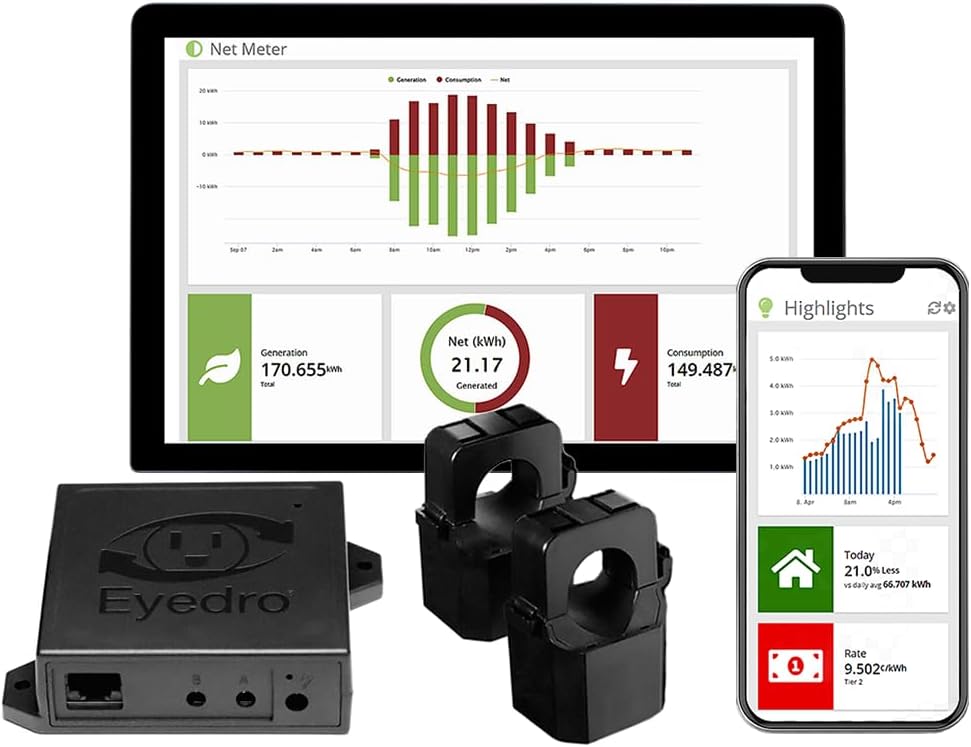 Eyedro Home Energy Monitor | Solar Energy/Net Metering | Save on Electricity | Bills Reports | Real-Time Energy Data History | EYEDRO-HOME Ethernet or WiFi Connect | (Replaces EYEFI-2)