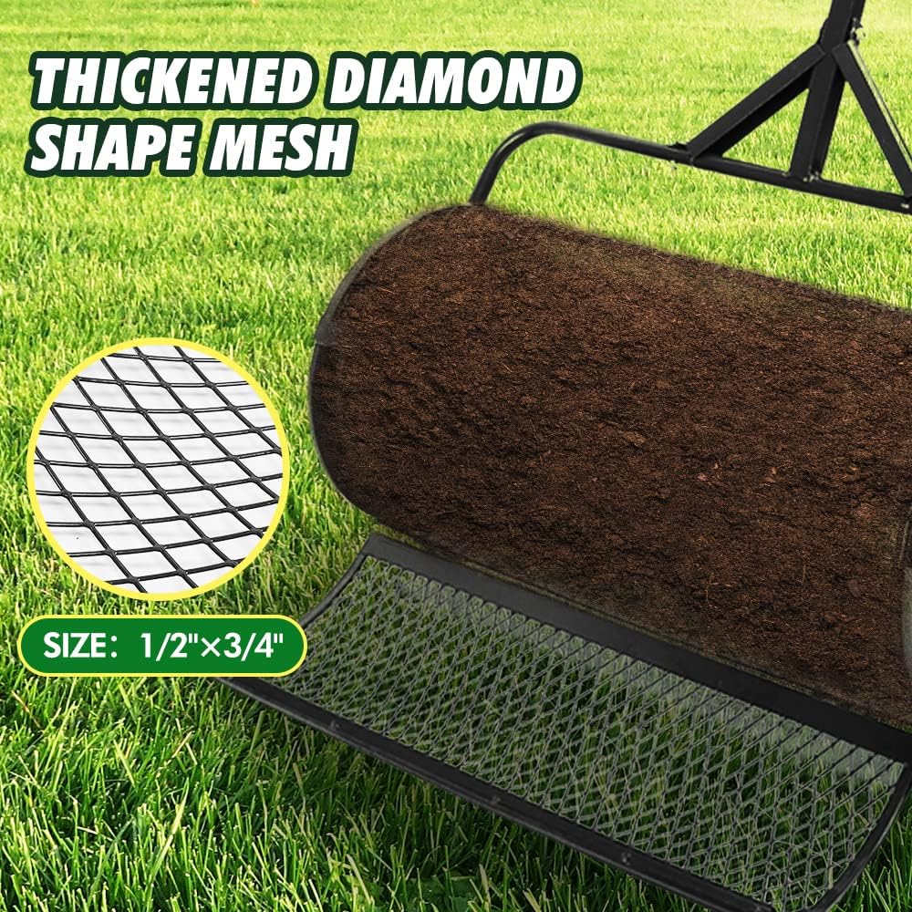 Fatoson Lawn Garden Spreaders - 24 Inch Heavy Duty Metal Mesh Basket Push Spreader - Compost, Peat Moss, Top Soil, Mulch - Durable Lightweight Multi-Purpose Yard Care Equipment