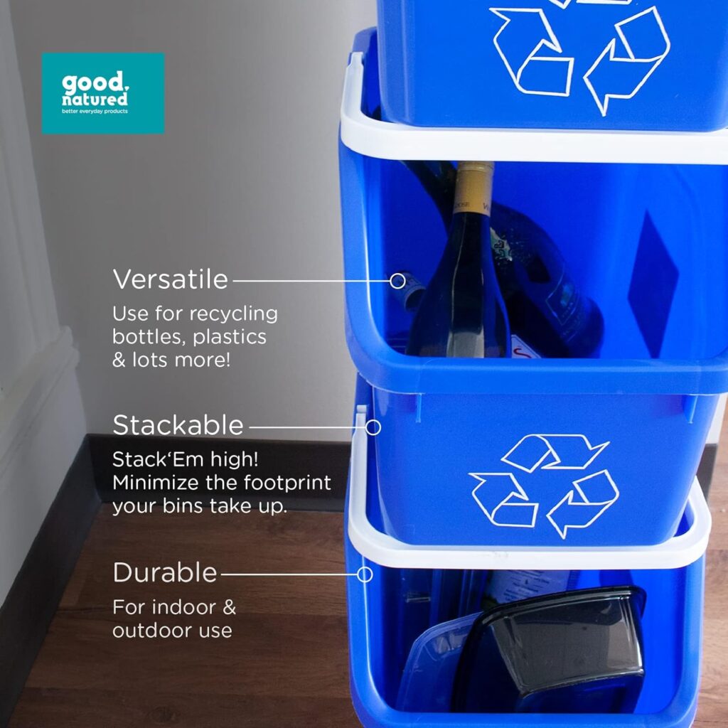 Good Natured Stackable Recycle Bin with Handle, 6 Gallon / 25 Liter - Ideal for Kitchen, Home Indoor Use - Compact Small Recycling Bin - Perfect for Recycling Cans, Blue Recycle Bin for Easy Trash Sorting
