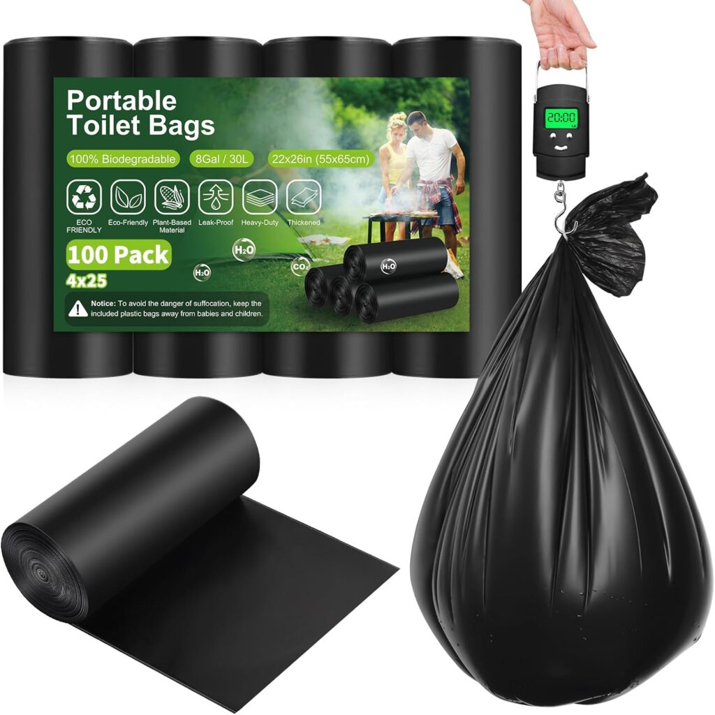 Liuwat Portable Toilet Bags, 1.1 Mil Super Thick Biodegradable Camping Toilet Bags for Portable Potty, 8 Gallon Leak-Proof Trash Bags for Adults Outdoor Camping Hiking Boating Car Travel