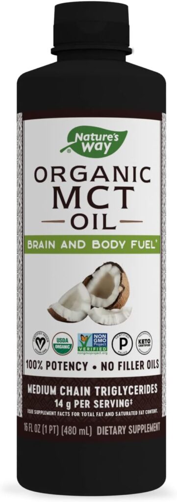 Natures Way MCT Oil, Brain and Body Fuel from Coconuts*; Keto and Paleo Certified, Organic, Gluten Free, Non-GMO Project Verified, 16 Fl. Oz.