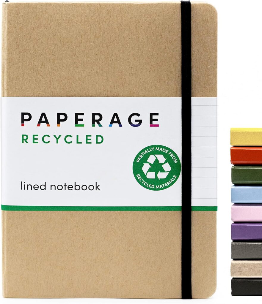 PAPERAGE Recycled Lined Journal Notebook, (Kraft Natural Brown), 160 Pages, Medium 5.7 inches x 8 inches - 100 GSM Thick Paper, Hardcover