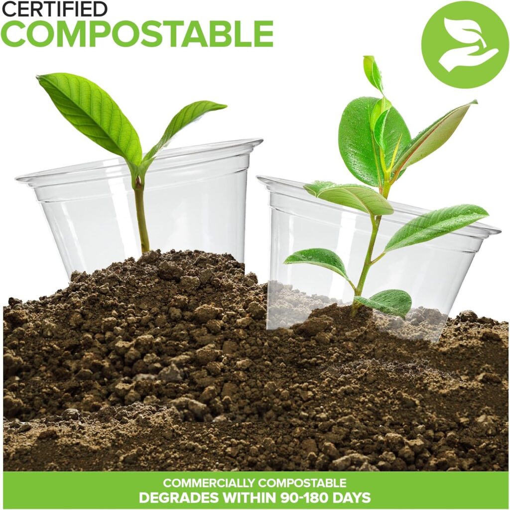 Stock Your Home 9 oz Clear Compostable Cold Cups (50 Pack) Plant Based Biodegradable No Plastic Eco Party Cup, Environmentally Friendly Recyclable Disposable Sustainable for Water, Wine Beer Sample