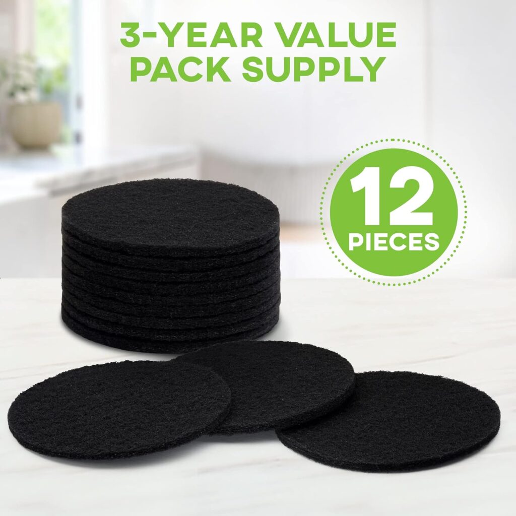 3 Years Supply Charcoal Filters for Compost Bucket - 12 Pack - 5.1 inches in Diameter - Designed to Fit 1 Gallon Third Rock Compost Bin - Premium Extra Thick Charcoal Filter for Compost Pail
