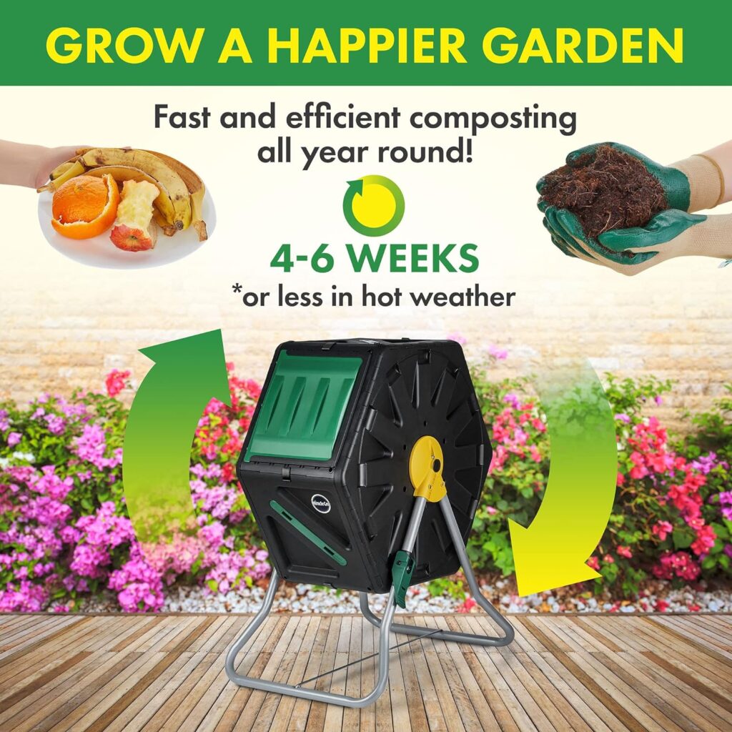 Miracle-Gro Small Composter - Compact Single Chamber Outdoor Garden Compost Bin Heavy Duty – UV Protected Turning Barrel Tumbling Composter (18.5 gallons)