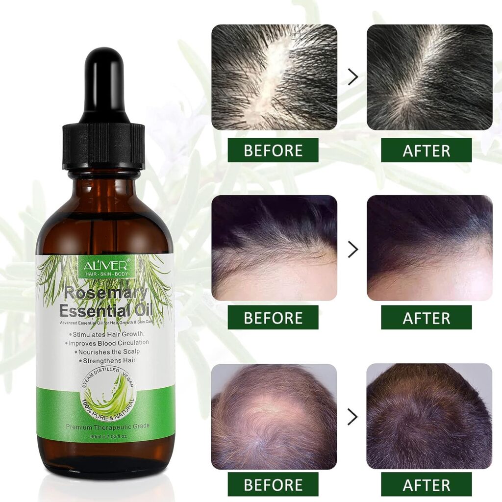 Rosemary Essential Oil for Hair Growth, 100% Pure Organic Rosemary Oil for Eyebrow and Eyelash, Nourishes The Scalp, Improves Blood Circulation,Rid of Itchy Dry Scalp, Hair Loss Treatment 60ML