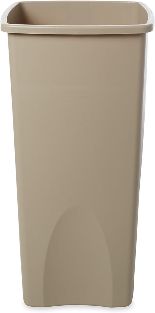 Rubbermaid Commercial Products Untouchable Square Trash/Garbage Can, 23-Gallon, Beige, Wastebasket for Outdoor/Restaurant/School/Kitchen