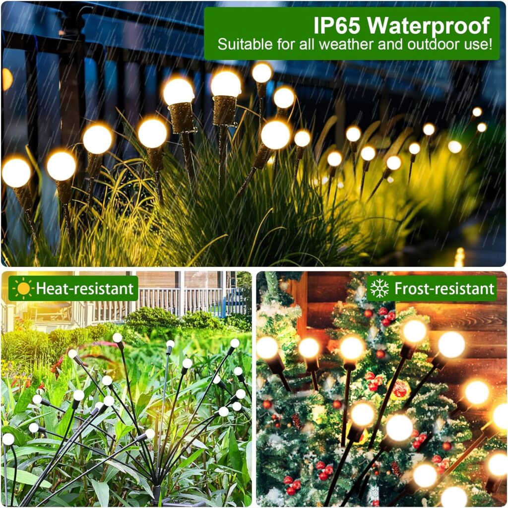 Salangae Solar Garden Lights, Solar Firefly Lights 6 Pack 60 LEDs, Sway by Wind, Solar Swaying Lights with IP65 Waterproof, Yard Patio Pathway Decoration, High Flexibility Iron Wire, Warm White