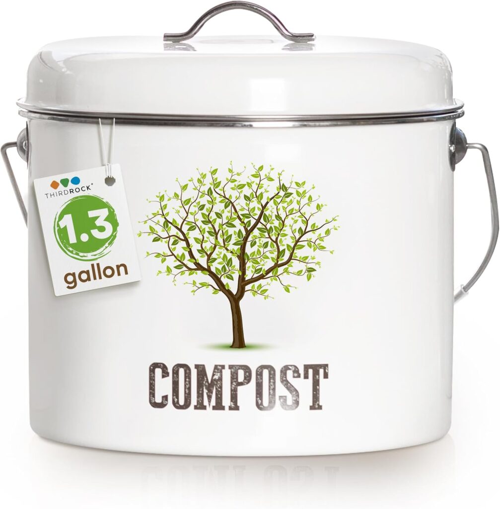 Third Rock Kitchen Compost Bin Countertop – 1.3 Gallon Compost Bucket for Kitchen – Small Compost Bin – Compost Bin Kitchen Counter - Countertop Compost Bins for Kitchen Includes Charcoal Filter