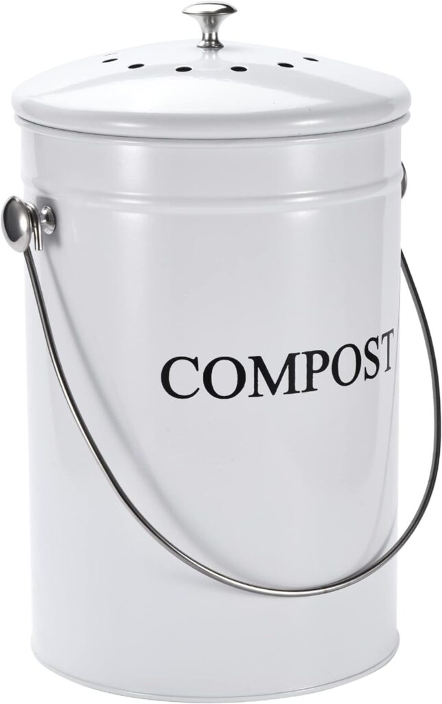 Whole Housewares Stainless Steel Kitchen Counter Compost Bin with Lid - Charcoal Filter Kitchen Countertop Composting Bin - Recycle Bins for Kitchen Scraps and Food Waste - Capacity of 1.95 Gallons