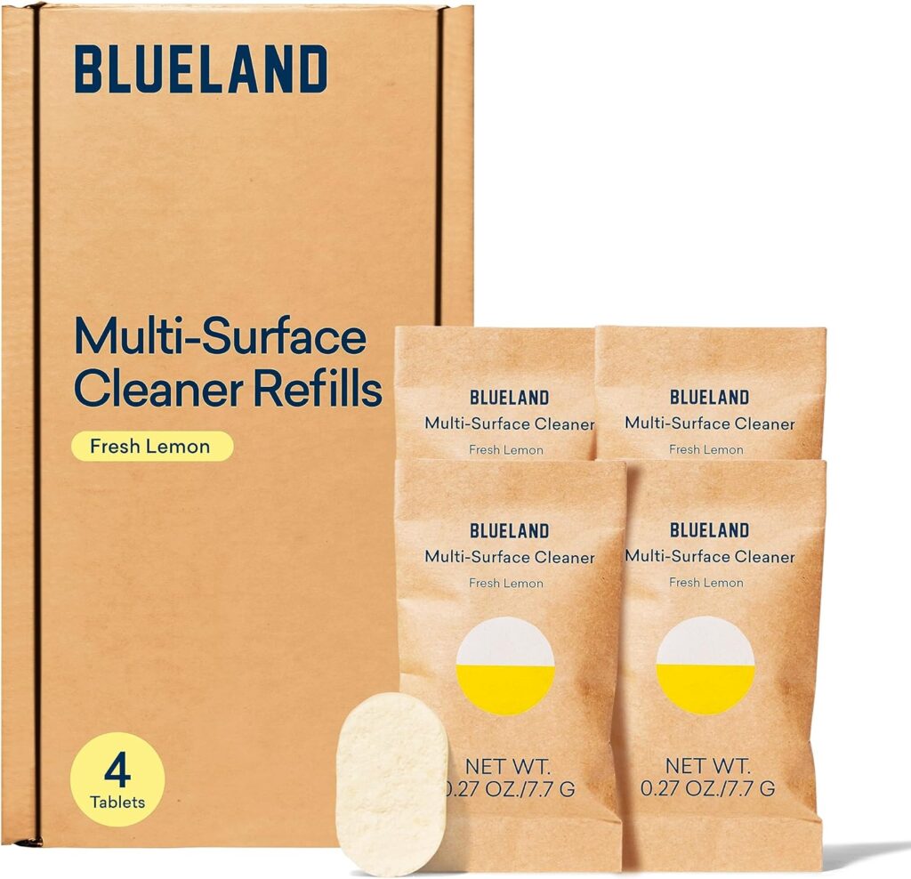 BLUELAND Multi-surface All Purpose Cleaner Refill Tablet 4 Pack | Eco Friendly Products Cleaning Supplies - Fresh Lemon Scent | Makes 4 x 24 Fl oz bottles (96 Fl oz total)