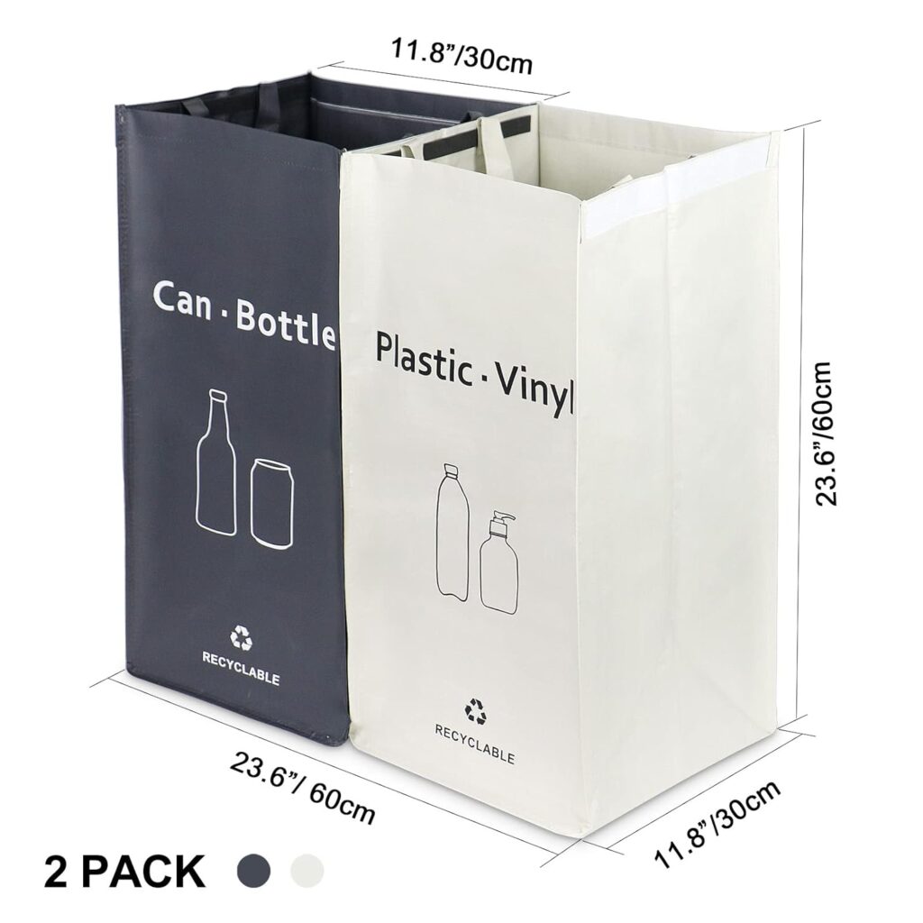 JIALAI HOME 2 Pack Separate Recycling Waste Bin Bags, Recycle Bins for Kitchen Home - 28 Gallon Trash Bin, Recyclable Waste Trash Sorting Organizer, Durable, Washable, Affordable Recycle Bags