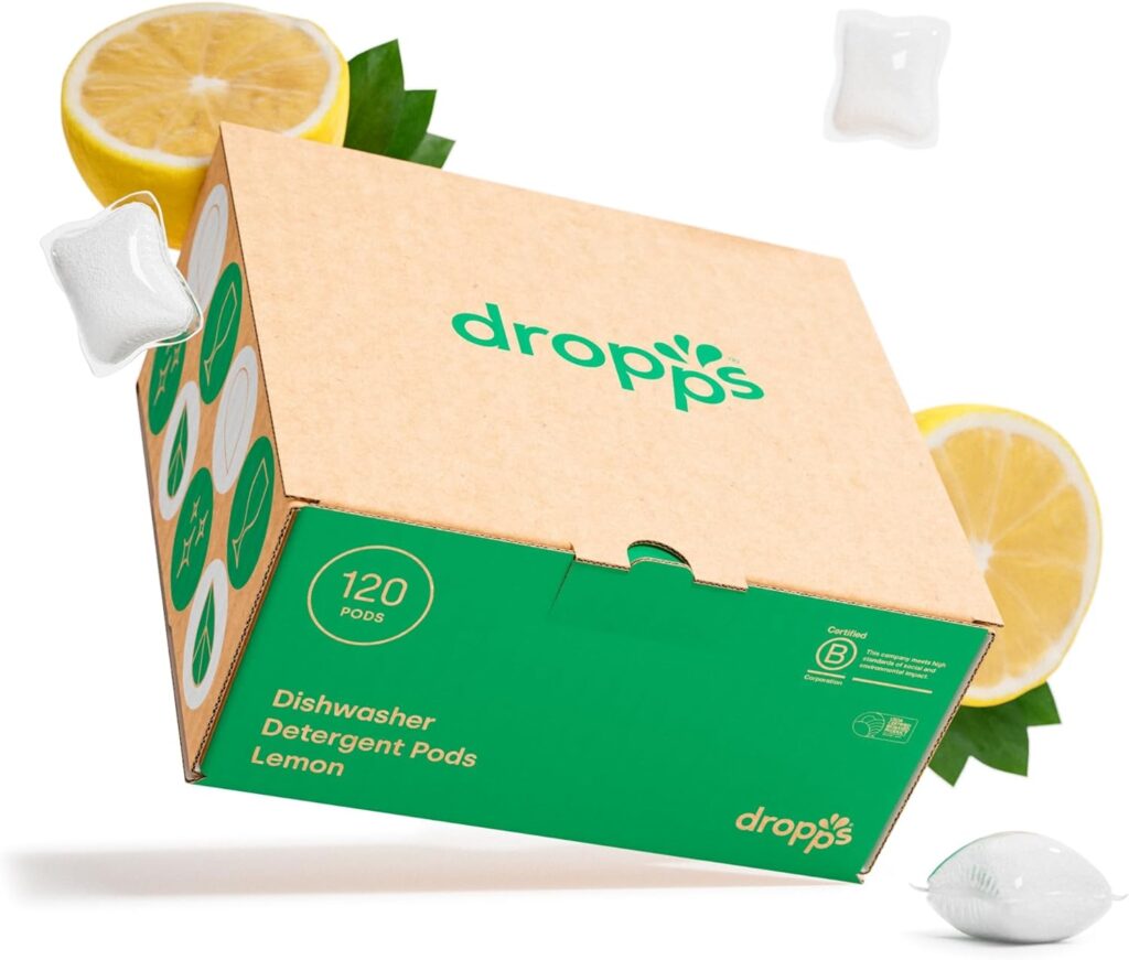 Dropps Dishwasher Detergent Pods: Lemon | 32 Count | Cuts Grease  Fights Stuck On Food | For Sparkling Glassware  Dishes | Low Waste Packaging