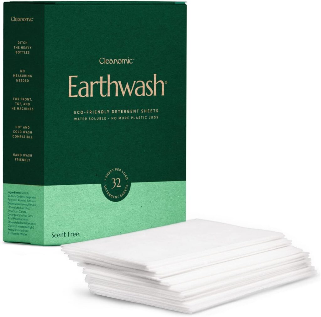 Earthwash Laundry Detergent Sheets (Up To 64 Loads) 32 Scent Free Sustainable Sanitizer Strips - Ideal for Travel  Home Liquidless Laundry by Cleanomic