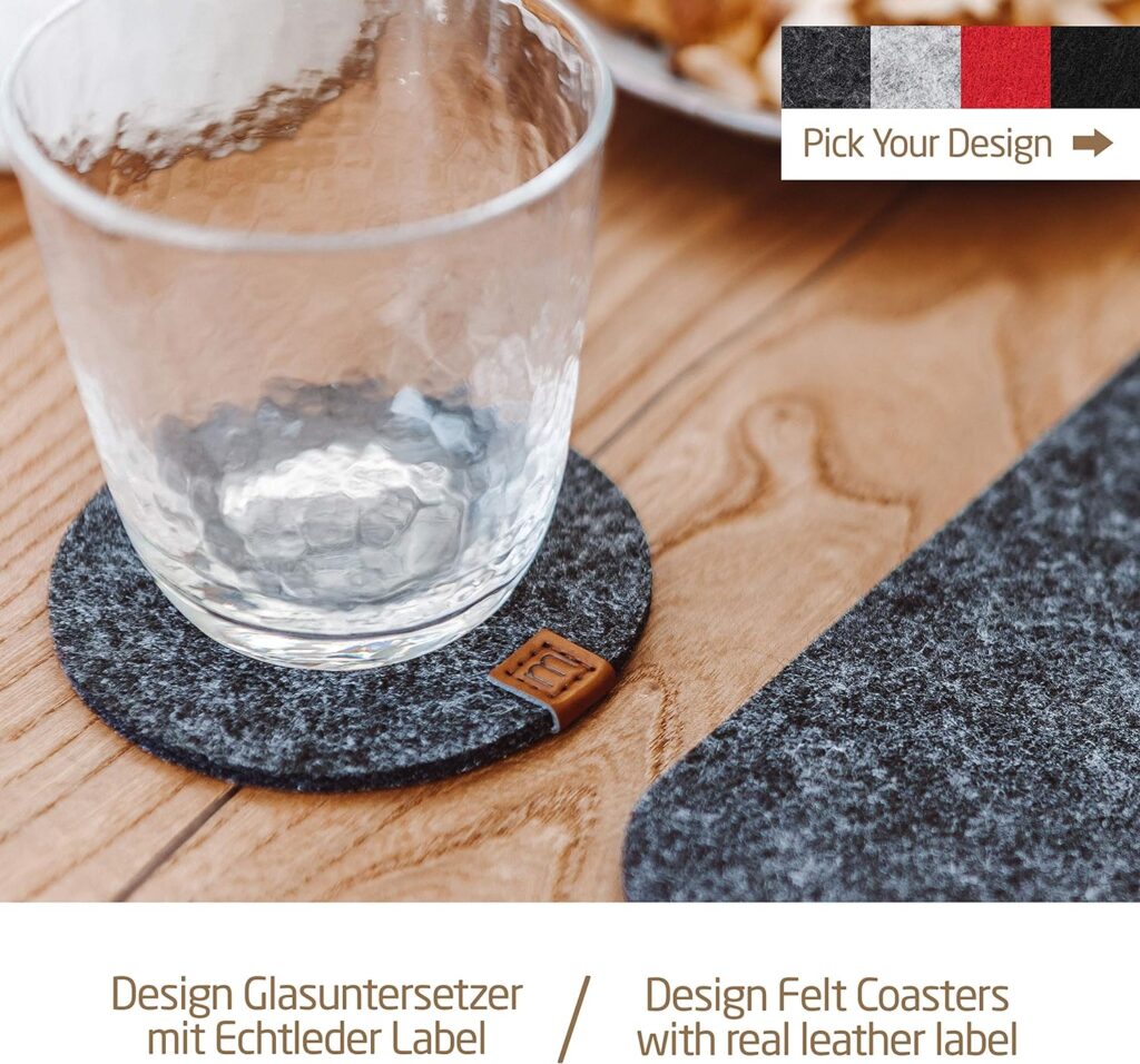 Felt and Leather Coasters Stone Shape for Glasses | Sustainable Oekotex Glass Coasters Made of Felt | 10 Coasters for Drinks, Candles, Cups, Bar, Glass | Table Decoration