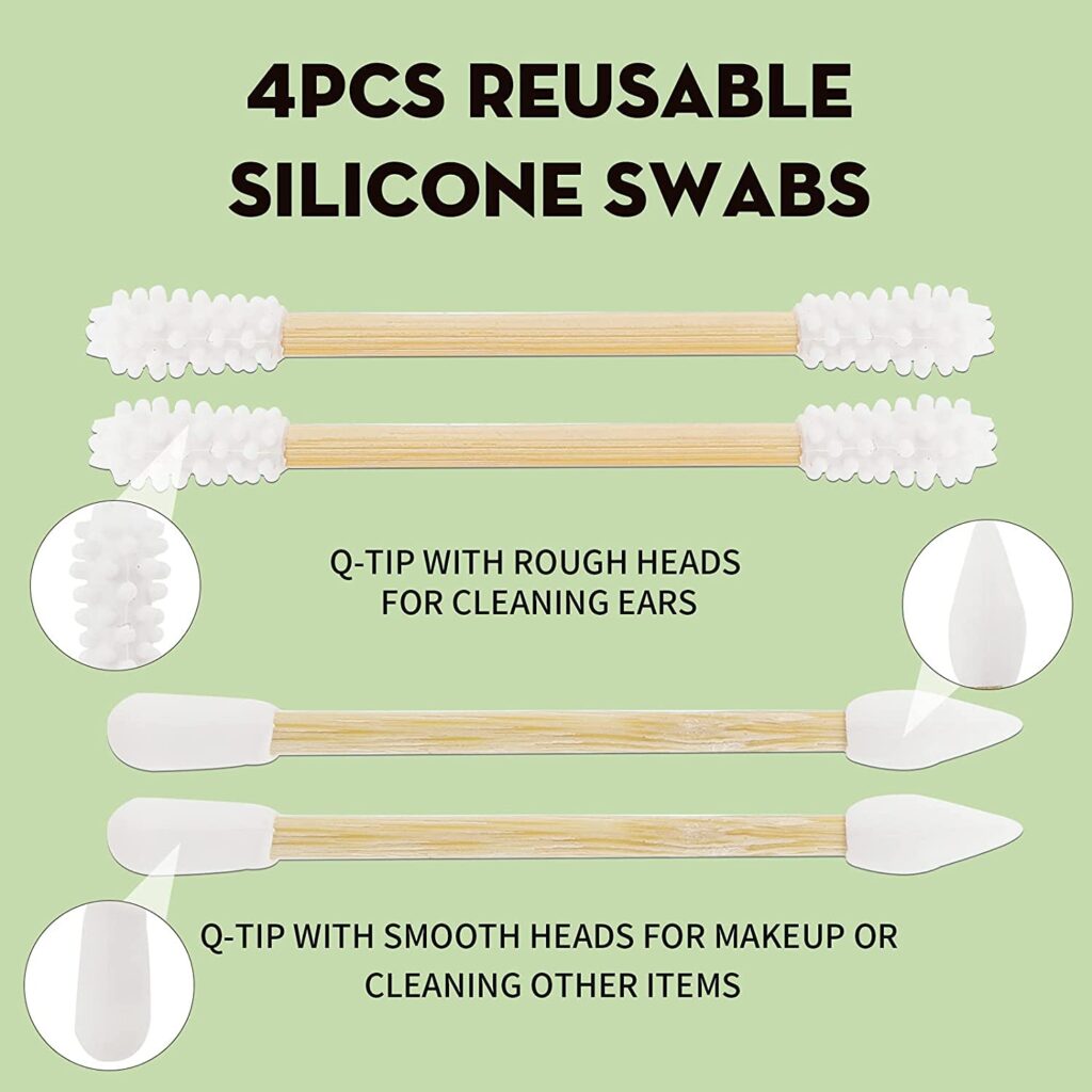 Pampoo 4PCS Plastic Free Reusable Qtips with Bamboo Carrying Case丨Reusable Cotton Swab Qtip Zero Waste Packaging丨Strengthen Thick Bamboo Stick丨Eco Friendly Bamboo Qtips Sustainable Set