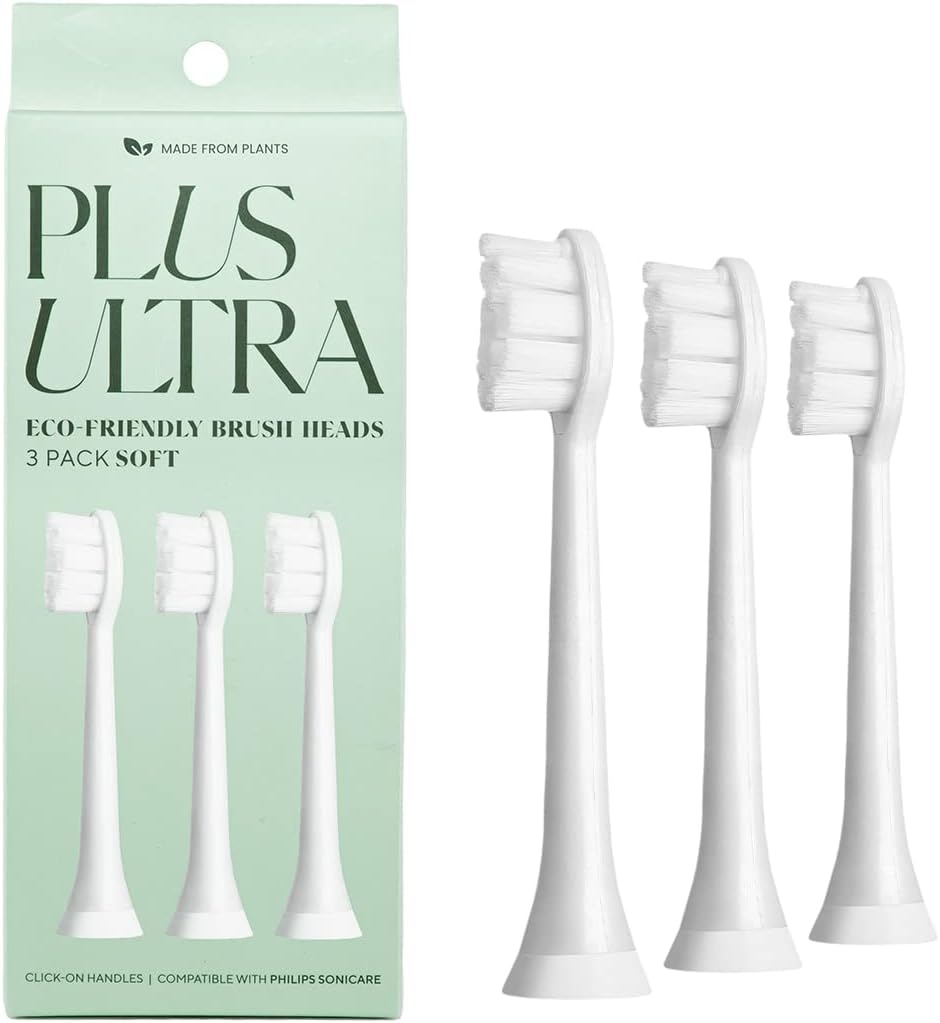 PLUS ULTRA Eco Friendly Toothbrush Replacement Heads, Compatible with Phillips Sonicare Electric Toothbrush, Soft Toothbrush for Sensitive Teeth - 3 Replacement Heads per Pack