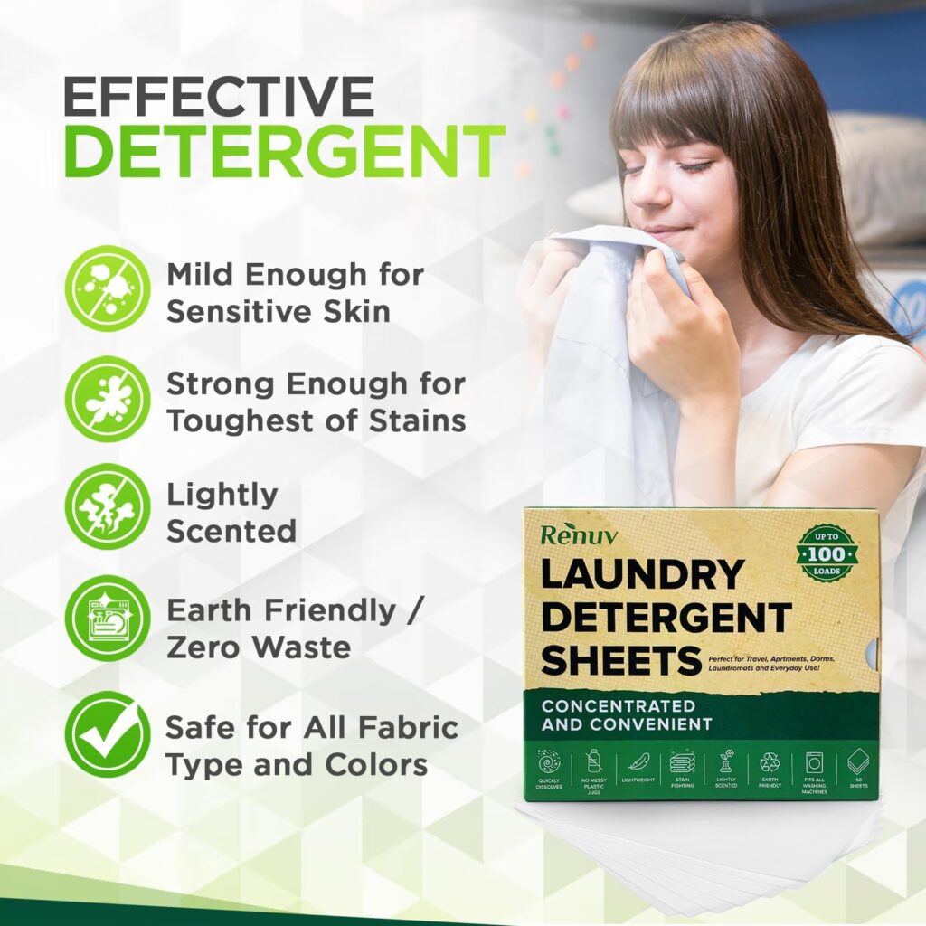Renuv Laundry Detergent Sheets up to 100 Loads - Eco Friendly, Sustainable, Biodegradable  Liquidless Strips, 50 Sheets
