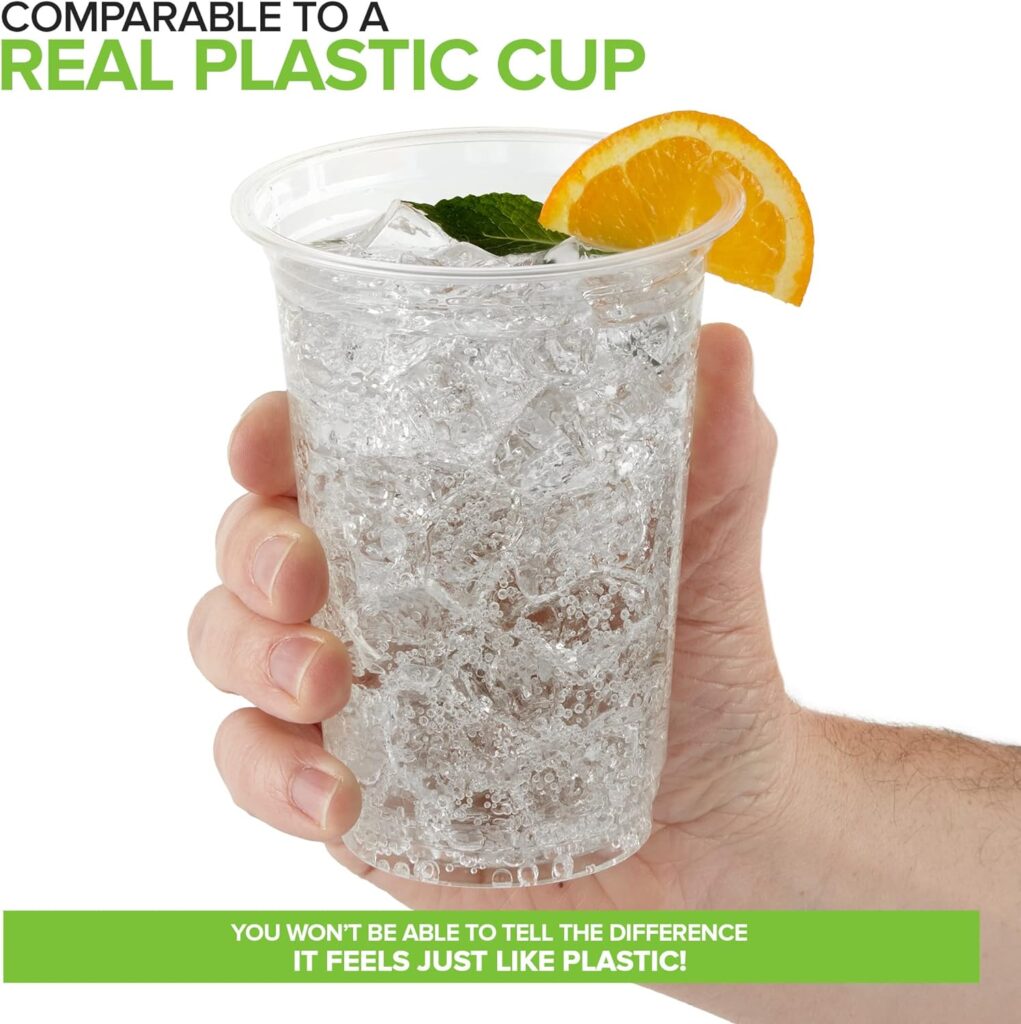 Stock Your Home 16 oz Clear Compostable Cold Cups (50 Pack) Plant Based No Plastic Eco Party Cup, Environmentally Friendly Recyclable Disposable Sustainable for Water, Wine  Beer Sample