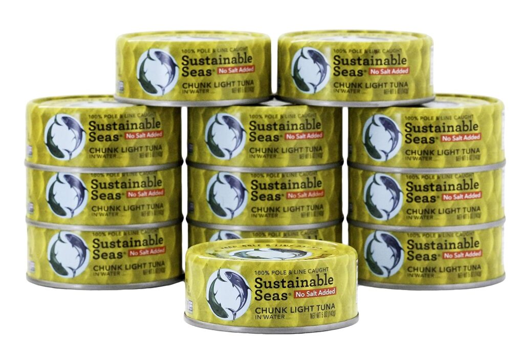Sustainable Seas, Chunk Light Tuna in Water, No Salt Added, 3rd party mercury tested, 100% sustainably caught, 5 Ounce (Pack of 12)