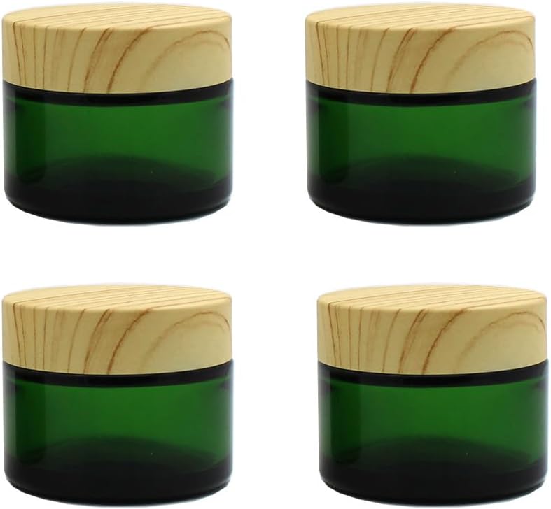4pack 50g green glass cosmetic cream jarsempty sample jars containers pot with wood grain lids for lotioncreamlip balmey