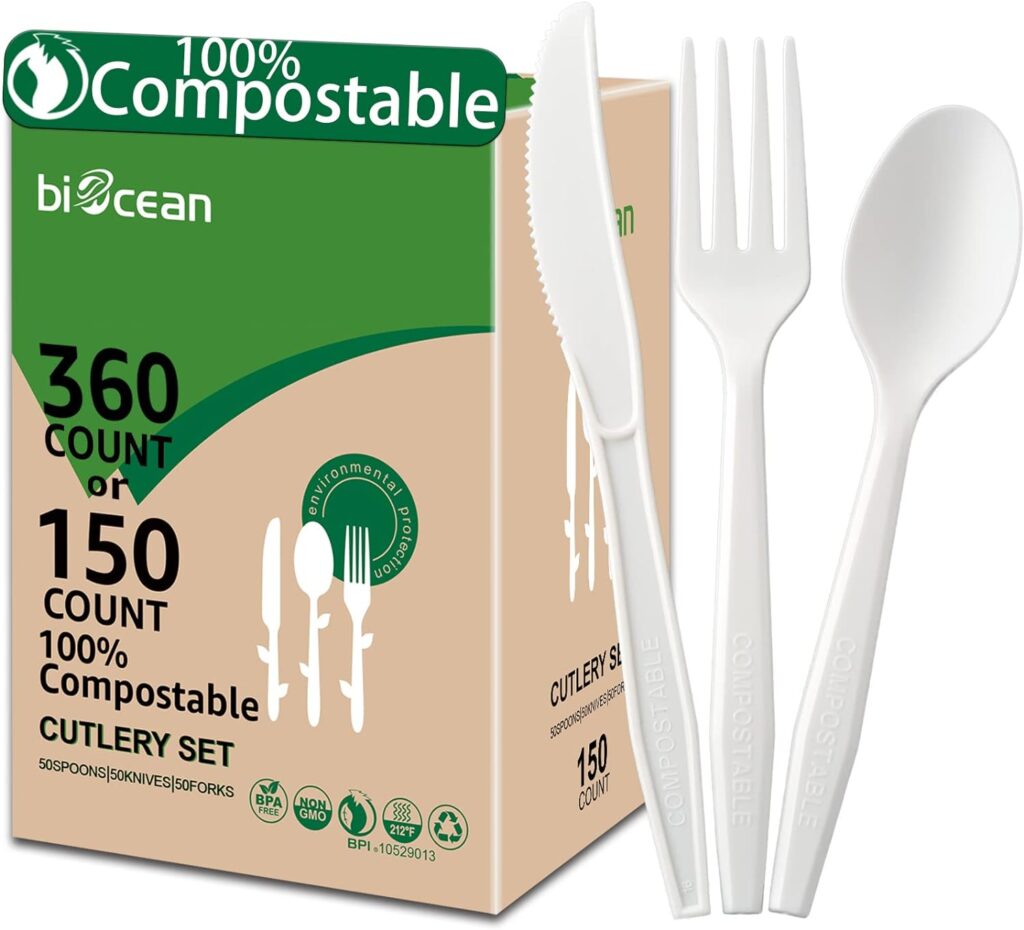 BIOCEAN 100% Compostable No Plastic Knives Forks Spoons Utensils, The Heavyweight Heavy Duty Flatware is Eco Friendly Products for Lounge Party Wedding BBQ Picnic Camping.