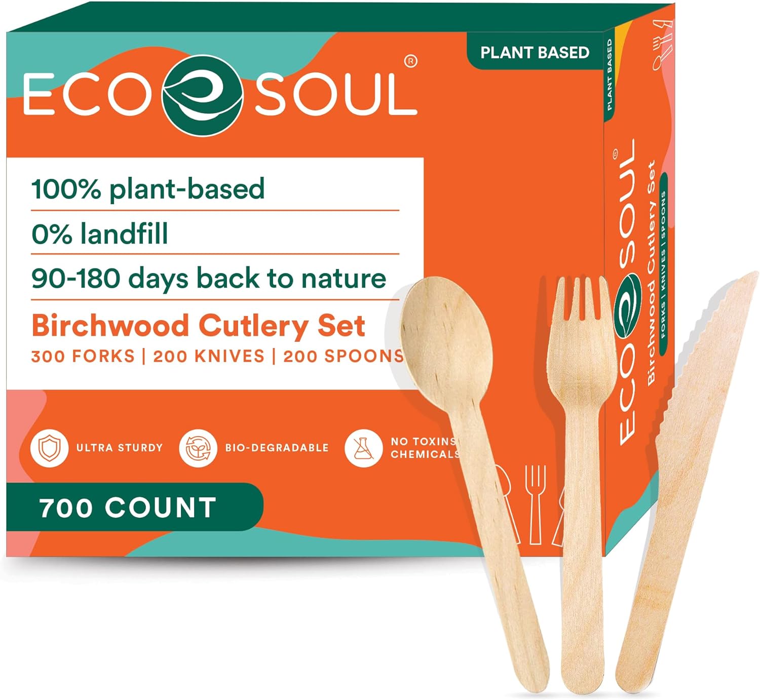 eco soul 100 compostable cutlery 175 pack disposable wooden cutlery set i 100 natural sturdy eco friendly utensils set i 2