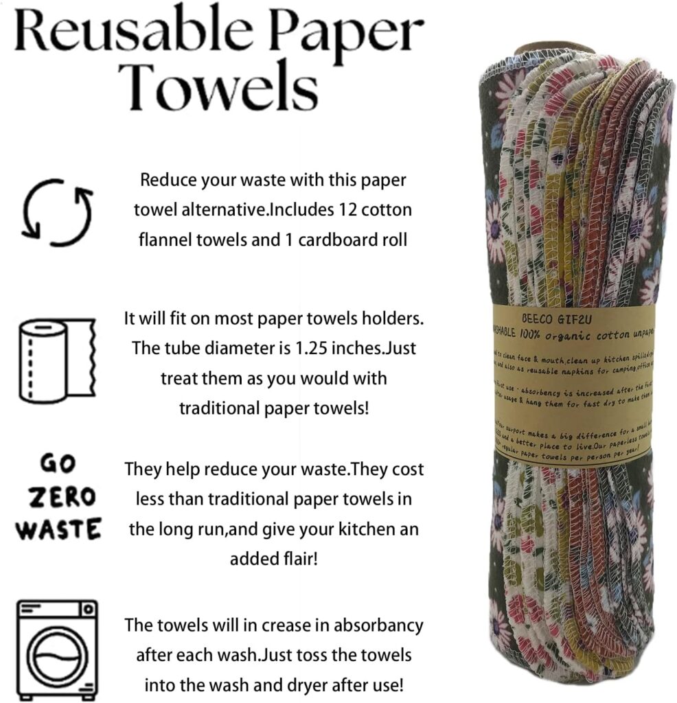 Reusable Paper Towels Washable 20 Pack,Kitchen Paperless Towels,Paperless Cotton Napkins Washable-100% Cotton,Super Soft,Dish Towels Cotton Absorbent,Durable-Sustainable HomeKitchen Products