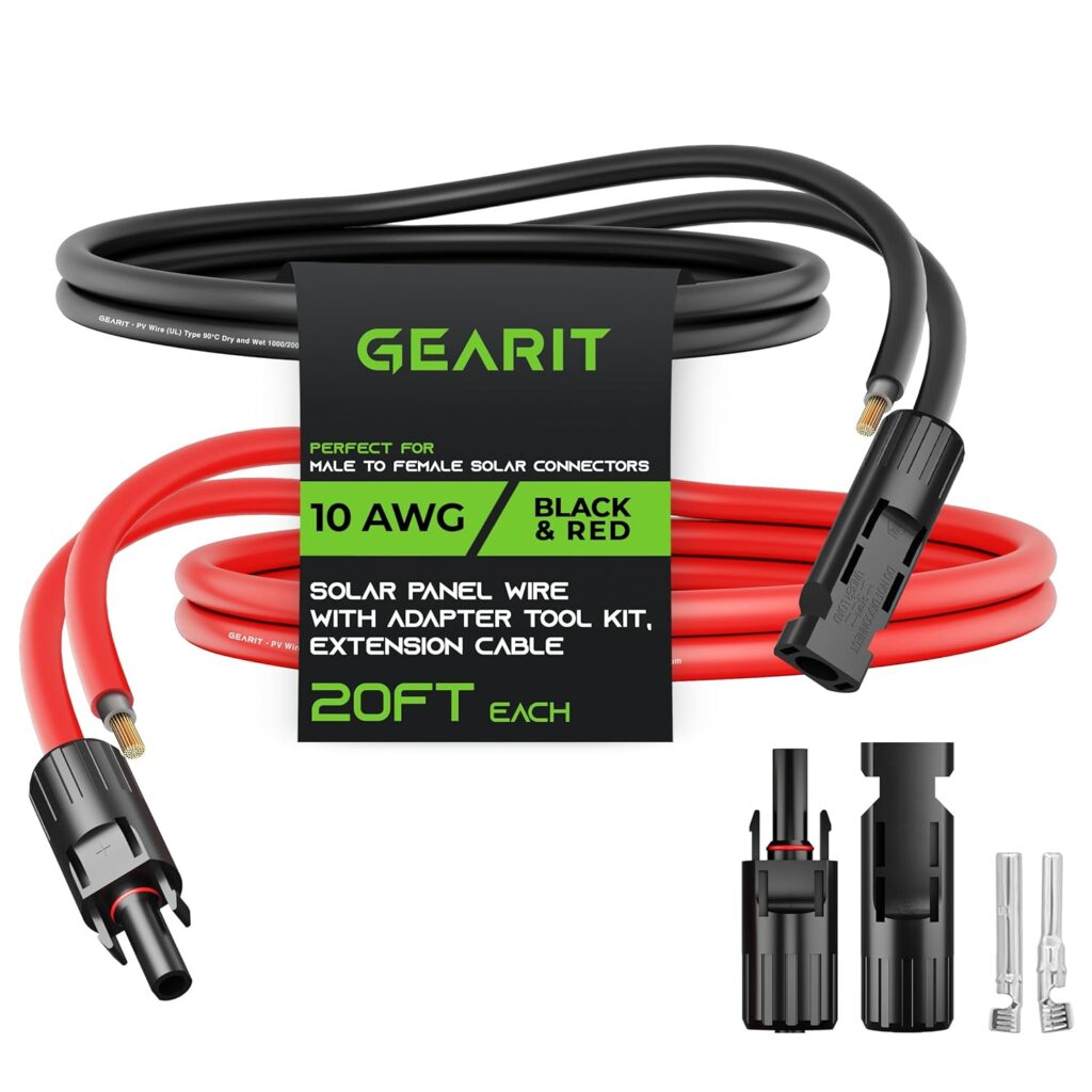 GearIT 10AWG Solar Extension Cable (50FT Black - 50Ft Red) Male to Female Solar Connectors with Adapter Tool Kit, Solar Panel Renewable Energy, 10 Gauge Pure Copper Extension Cord, 50 Feet