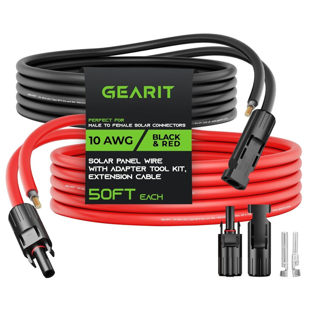 GearIT 10AWG Solar Extension Cable (50FT Black - 50Ft Red) Male to Female Solar Connectors with Adapter Tool Kit, Solar Panel Renewable Energy, 10 Gauge Pure Copper Extension Cord, 50 Feet