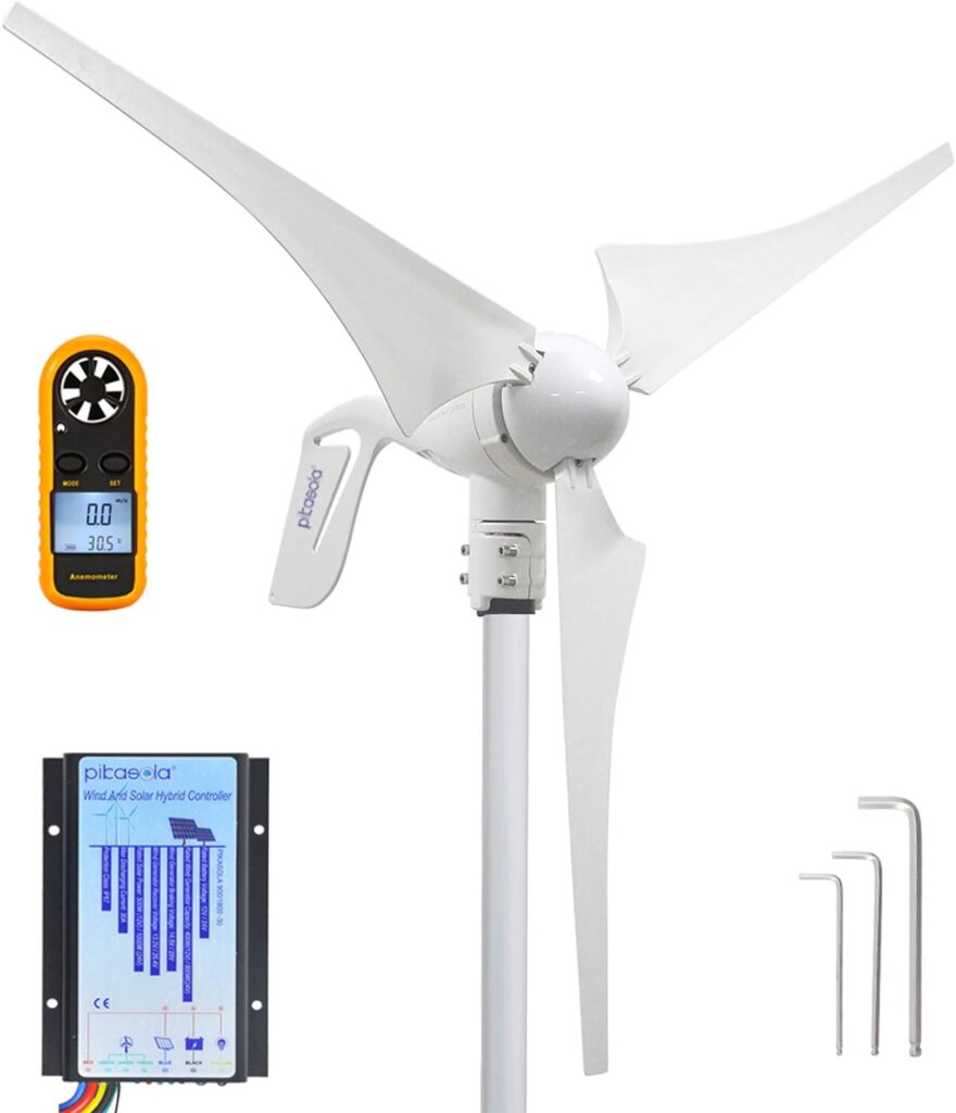 PIKASOLA Wind Turbine Generator 12V 400W with a 30A Hybrid Charge Controller. As Solar and Wind Charge Controller which can Add Max 500W Solar Panel for 12V Battery.