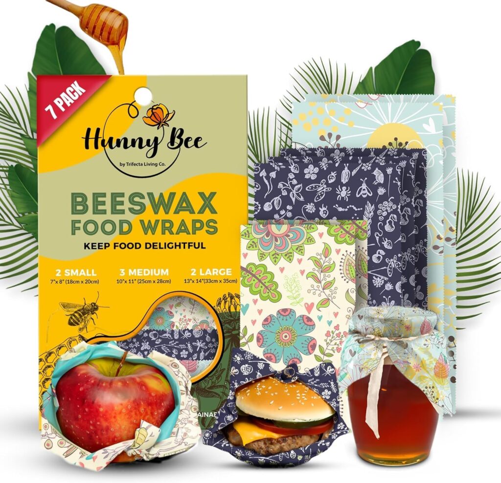 Versatile Beeswax Wraps,Set of 7-Fresh Food Keeper, Durable Easily Cleaned, Sustainable Step Towards a Zero-Waste Kitchen, Unique Designs (Flower Pattern)