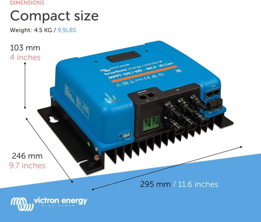 Victron Energy SmartSolar MPPT MC4 VE. Can 150V 100 amp 12/24/36/48-Volt Solar Charge Controller (Bluetooth)