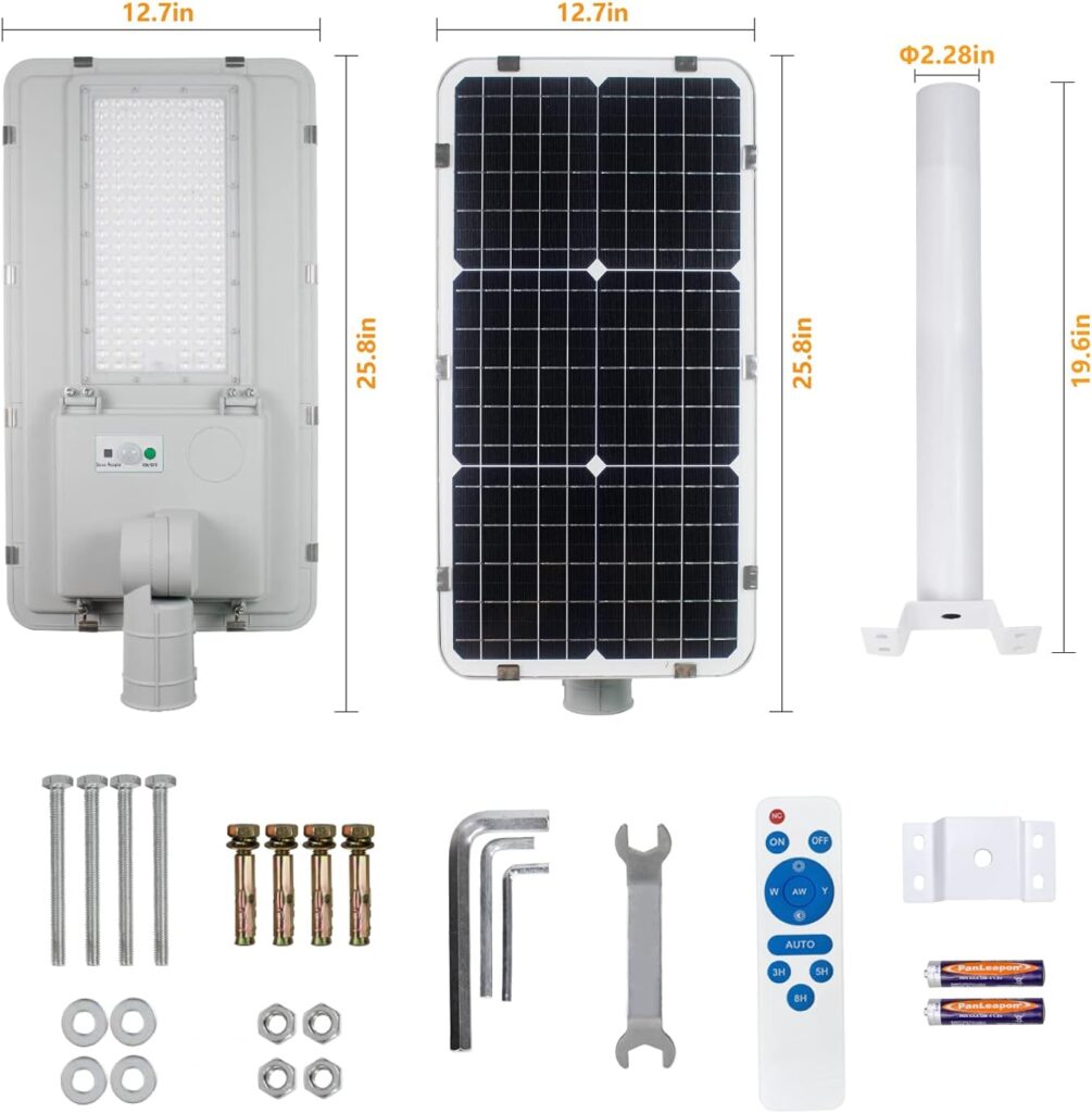 200W Solar Outdoor Street Lights,18000 Lumens Dusk to Dawn Solar Led Light with Remote Control, 6000K Daylight White Solar Security Flood Lights for Yard, Street, Basketball Court, Parking Lots