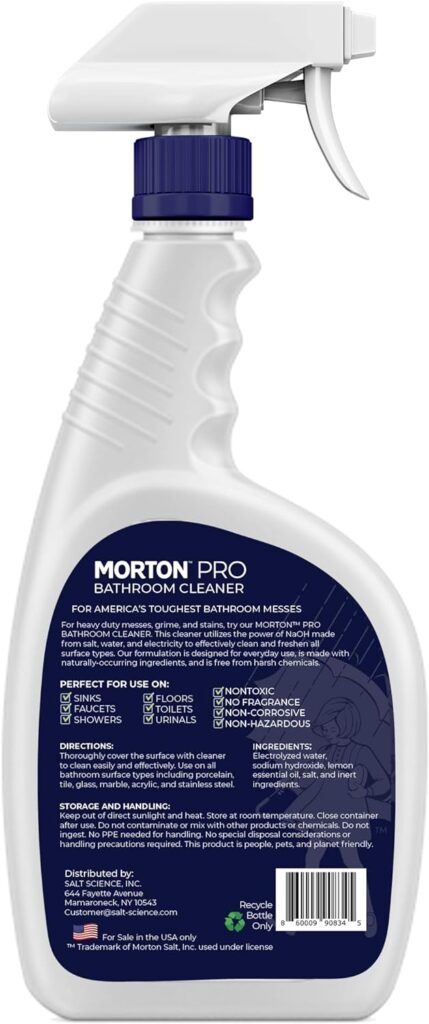 Morton Pro Bathroom Cleaner – Non-Toxic Fragrance-Free Bleach Alternative, Eco-Friendly, Child, Pet, and Fabric Safe, Perfect for Surfaces, Lab Tested, Salt-Based Cleaner | Made In USA (32 FL Oz)