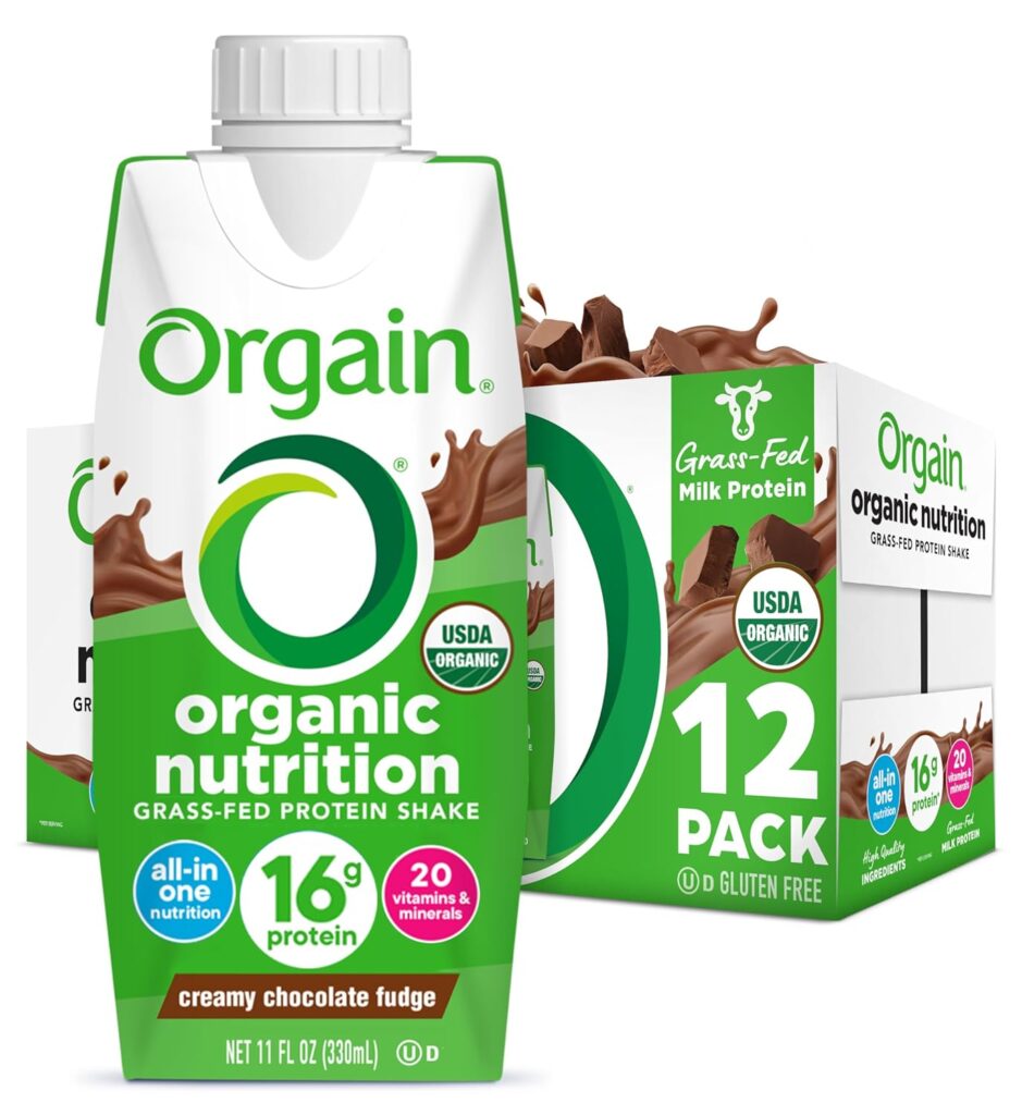 Orgain Organic Nutritional Protein Shake, Creamy Chocolate Fudge - 16g Grass Fed Whey Protein, Meal Replacement, 20 Vitamins Minerals, Gluten Soy Free, 11 Fl Oz (Pack of 12) (Packaging May Vary)