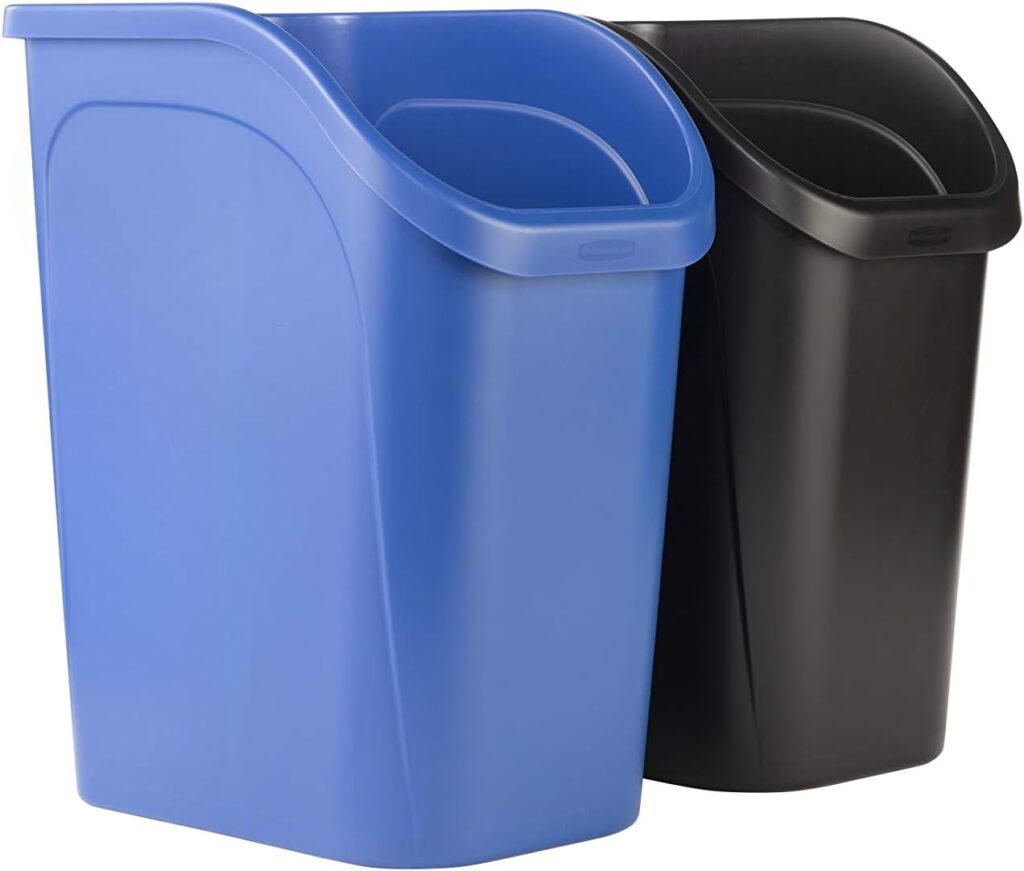 Rubbermaid Undercounter Small Trash Can, 2 Pack Blue and Black for Recycling/Waste, 9.4-Gallon, Fits under Sink/Desk/Cabinet for use in Kitchen/Bathroom/Office