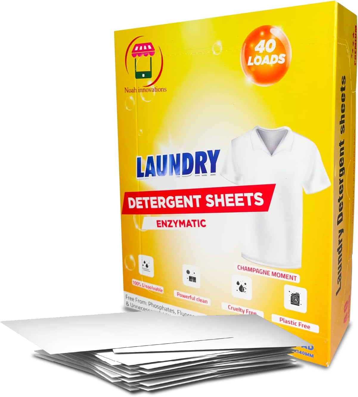 Laundry Detergent Sheets | 40 Loads | Easy to Use, No Plastic Jug | New Liquid less Technology | Washing Machine Freddie Sheets | Champagne Moment Scent