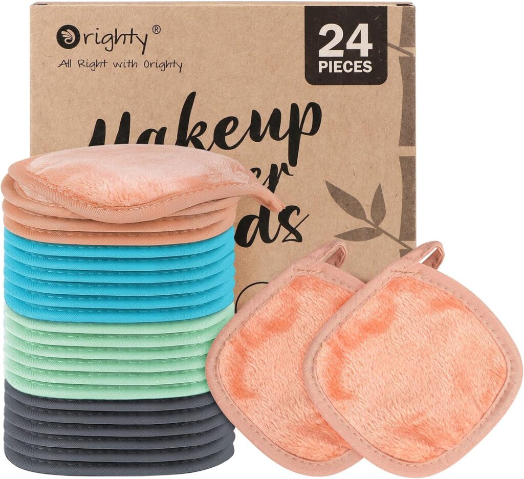 Orighty Reusable Makeup Remover Pads 24 Pack, Microfiber Makeup Remover Cloths Cotton Rounds, Eco-friendly Face Pads for All Skin Types, Makeup Wipes for Facial Cleansing, Ideal Gift for Women 5 x 5’’