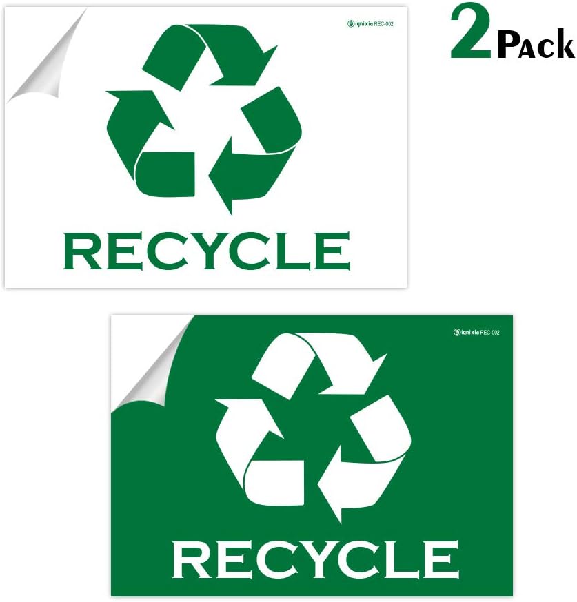Pack of 02 Recycle Sign Decals self Adhesive - Recycling Stickers Large 10 x 7 Inches Recycle Sticker for Trash can - Recycle Labels (Green)