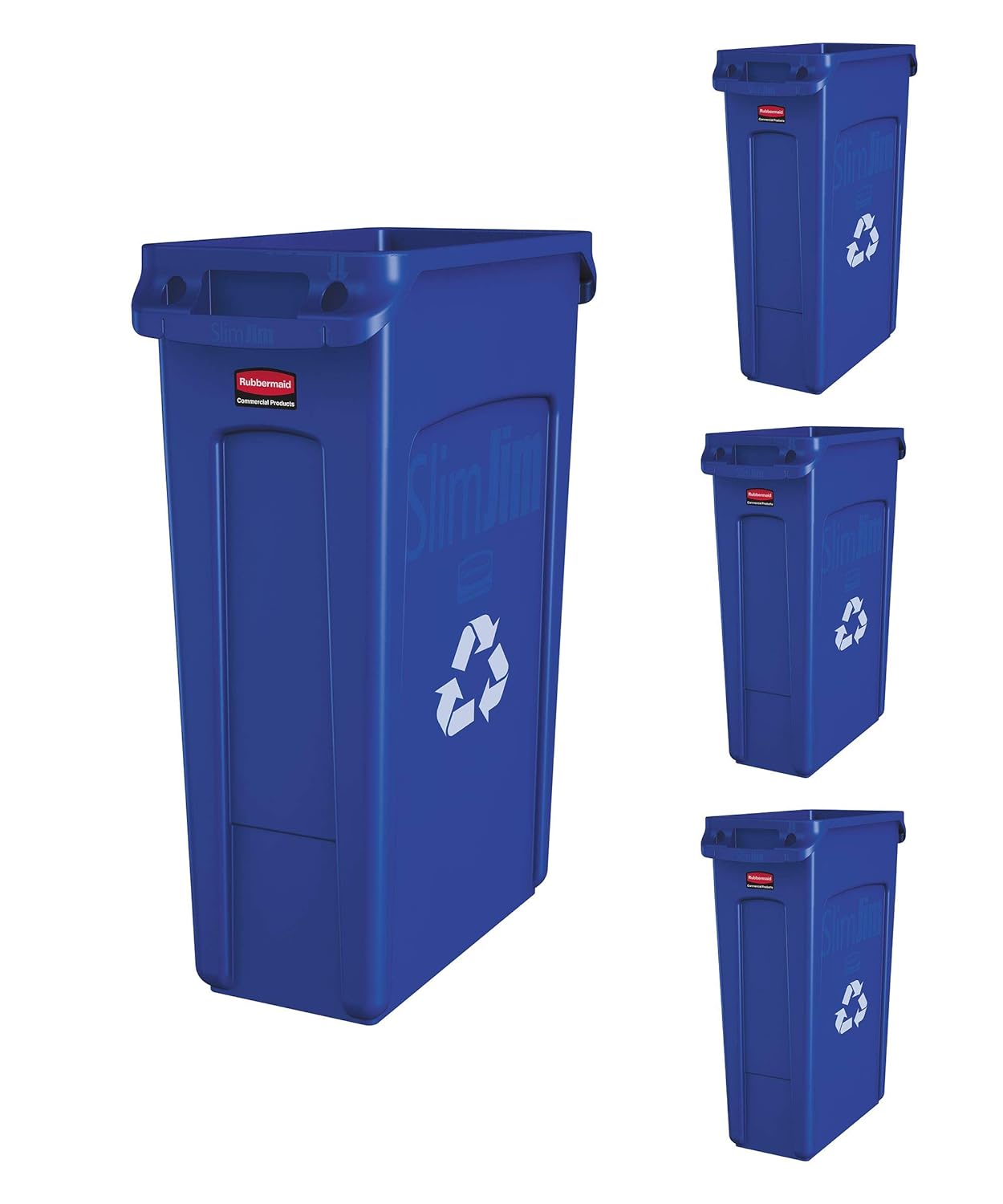 Rubbermaid Slim Jim Trash Can Waste Bin with Venting Channels, Blue Recycling for Kitchen/Office/Workspace, Pack of 4