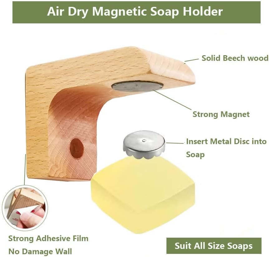(2sets) Wood Magnetic Bar Soap Holder for Shower Wall,Magnet Air Dry Soap Saver Self Draining, Eco-Friendly Wooden Soap Dish for Soaps  Beard Shampoo Bars