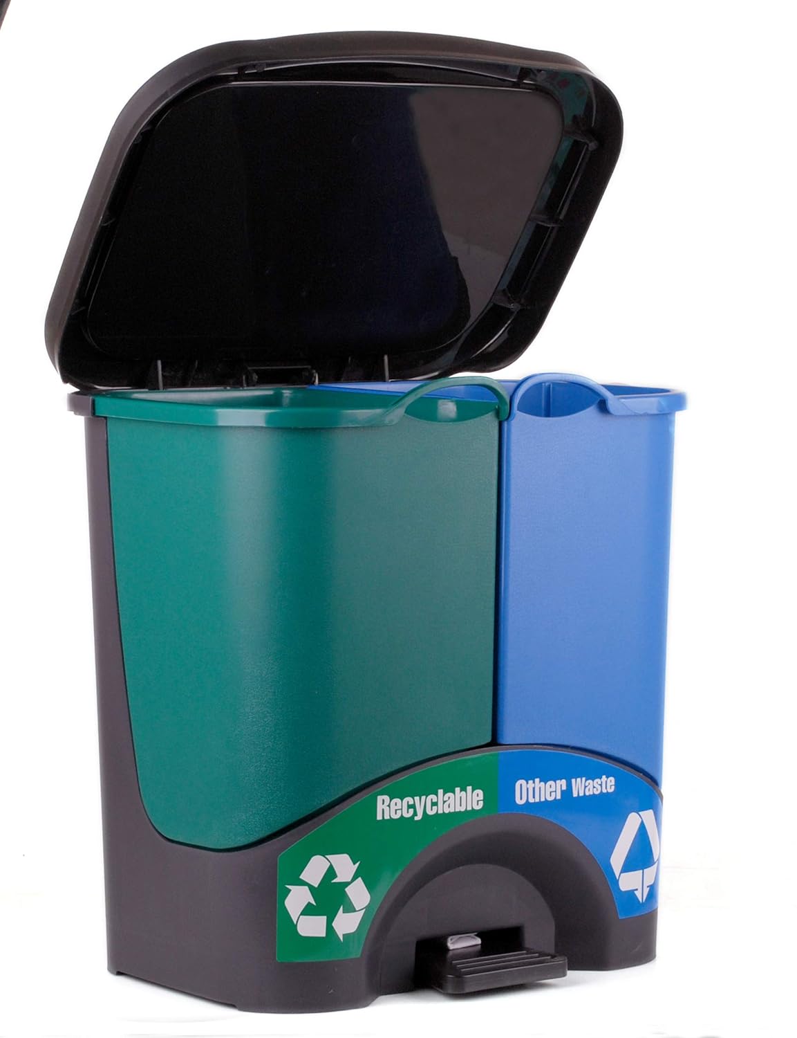 Mintra Home Trash Bins - 17.5inW x 17.5inH x 13inD - Double Bin - Green/Blue - Recycle, Trash, Can, Bin, Garbage, Plastic, Wastebasket, Adjustable, Removable, Home, Office, Durable